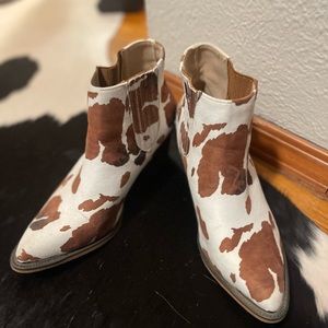 Cow print booties